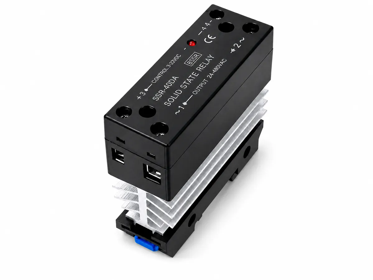 DIN Rail SSR with Integrated Heat Sink, 10A–120A