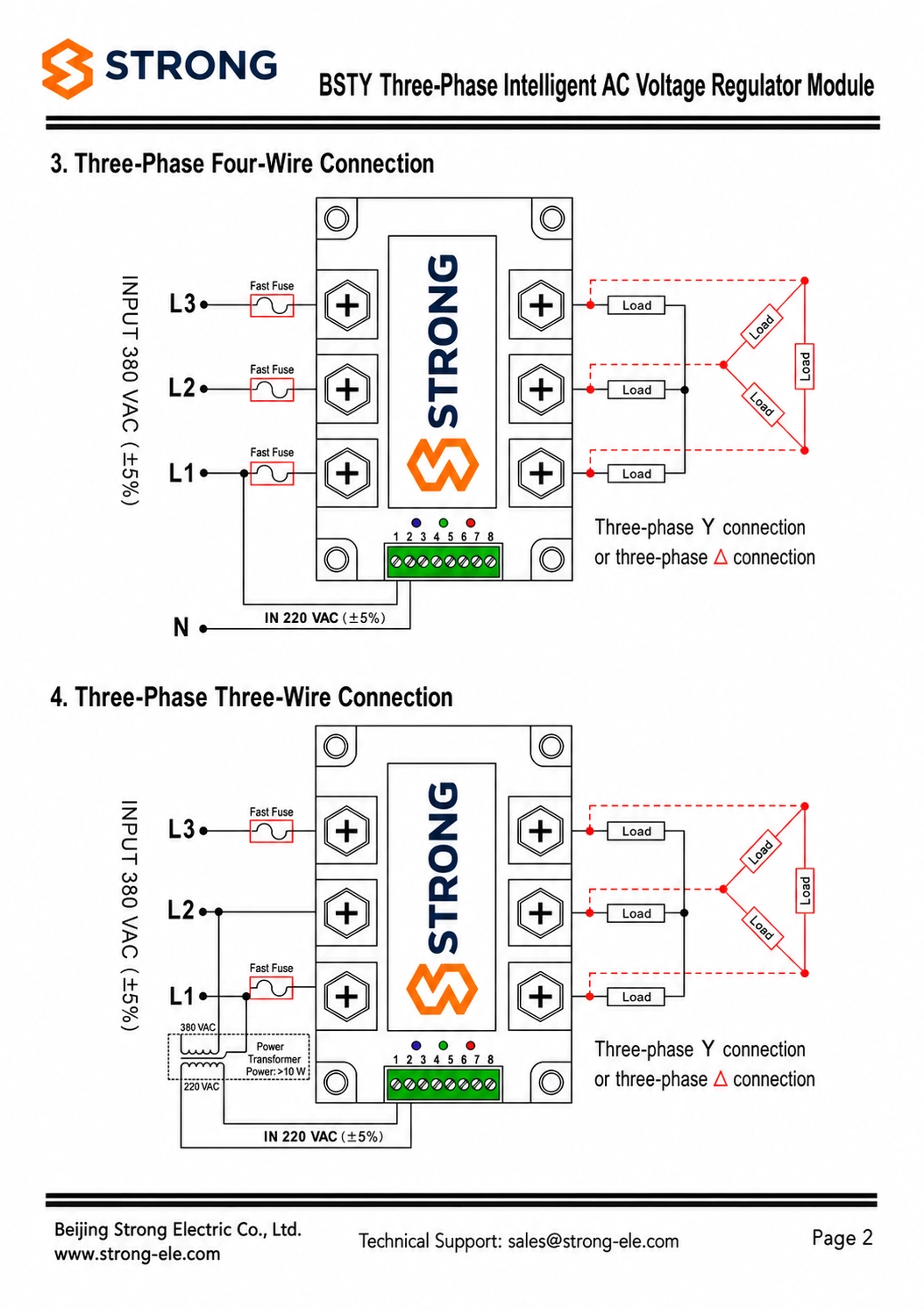 Diagramas de conexión trifásica de tres y cuatro hilos del BSTY