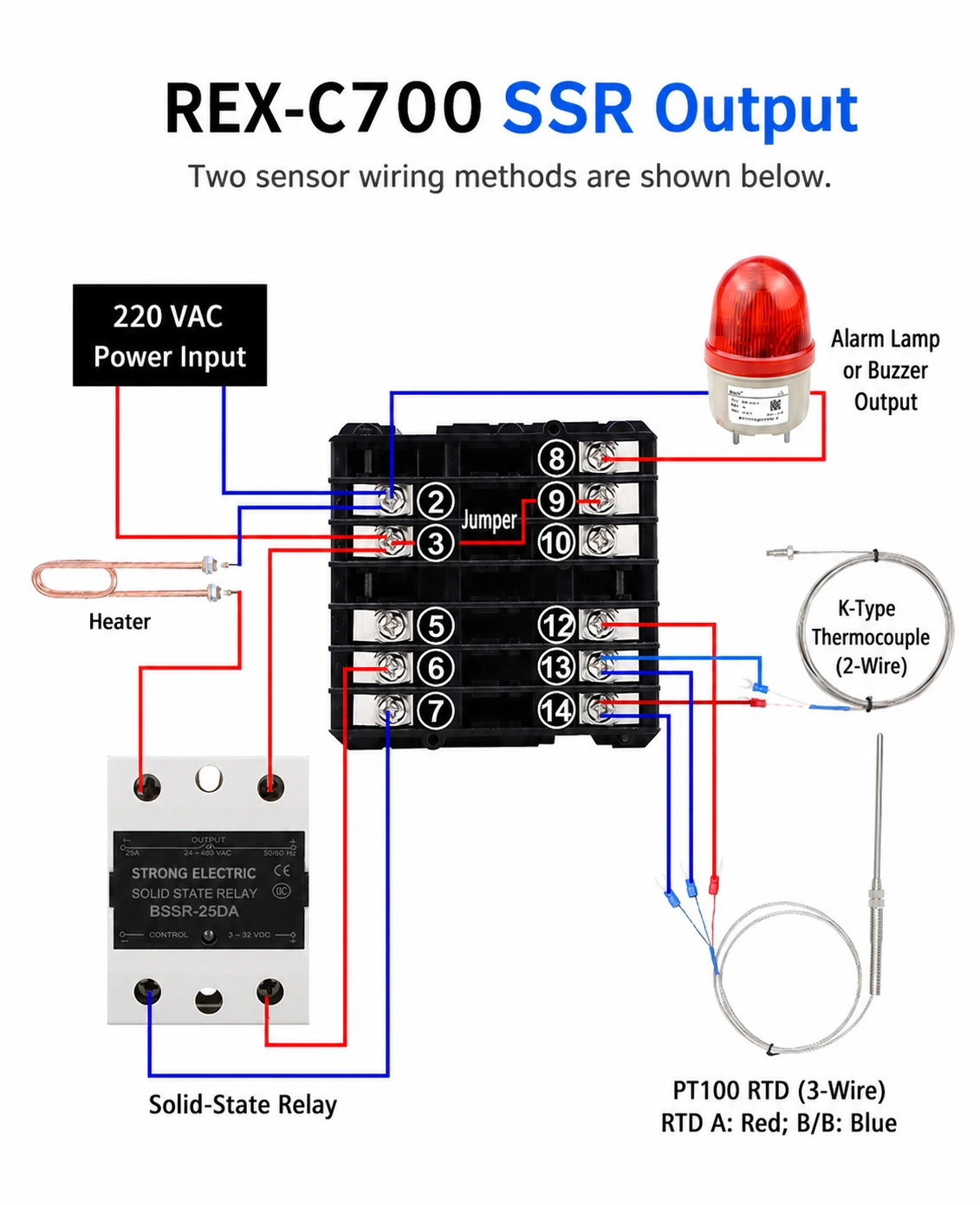 REX-C700 and Strong Electric BSSR-25DA solid-state relay wiring diagram
