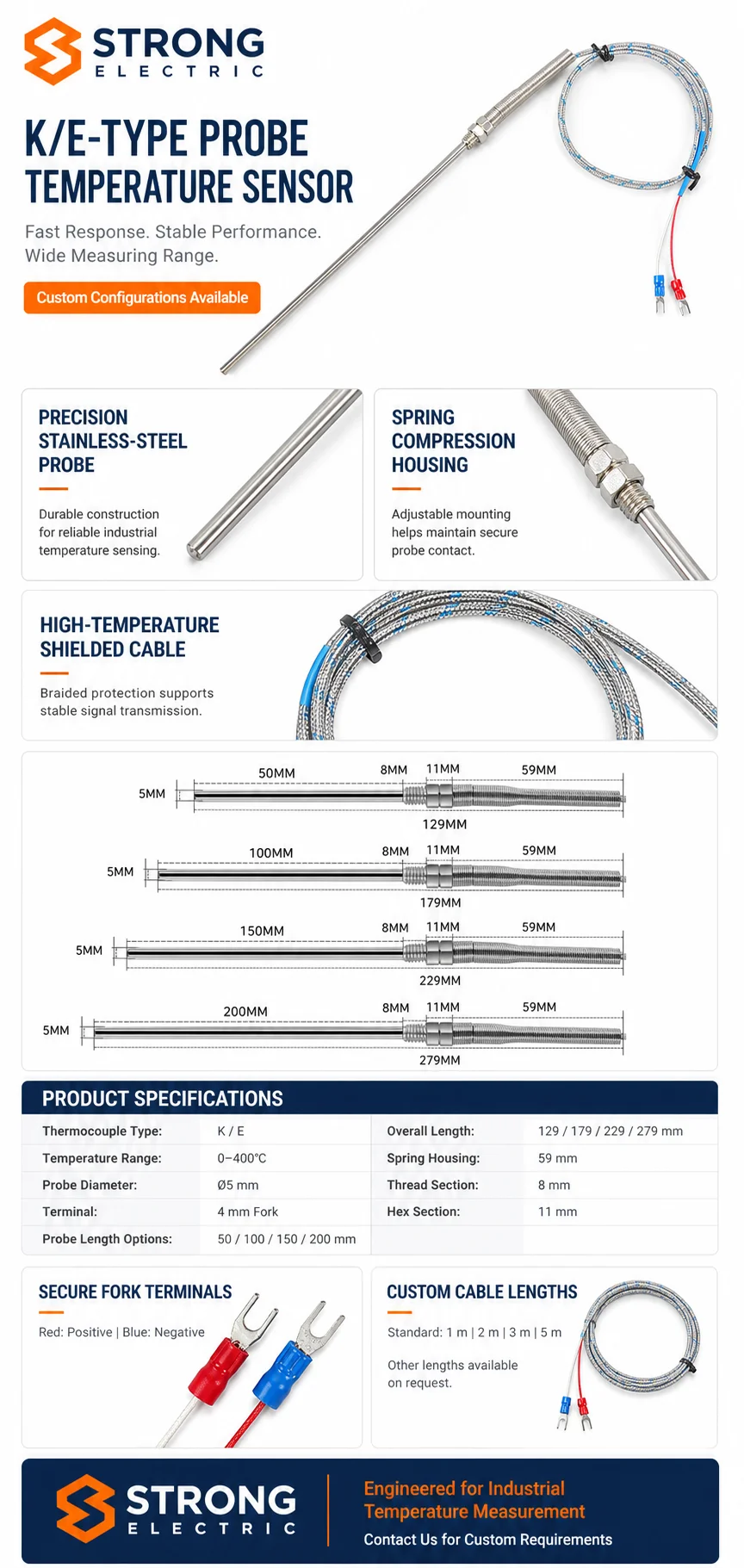K E Type Probe Thermocouple Product Details and Custom Options