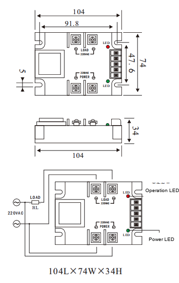 Dimensiones y diagrama de cableado del regulador de tensión BDTY-220D100A