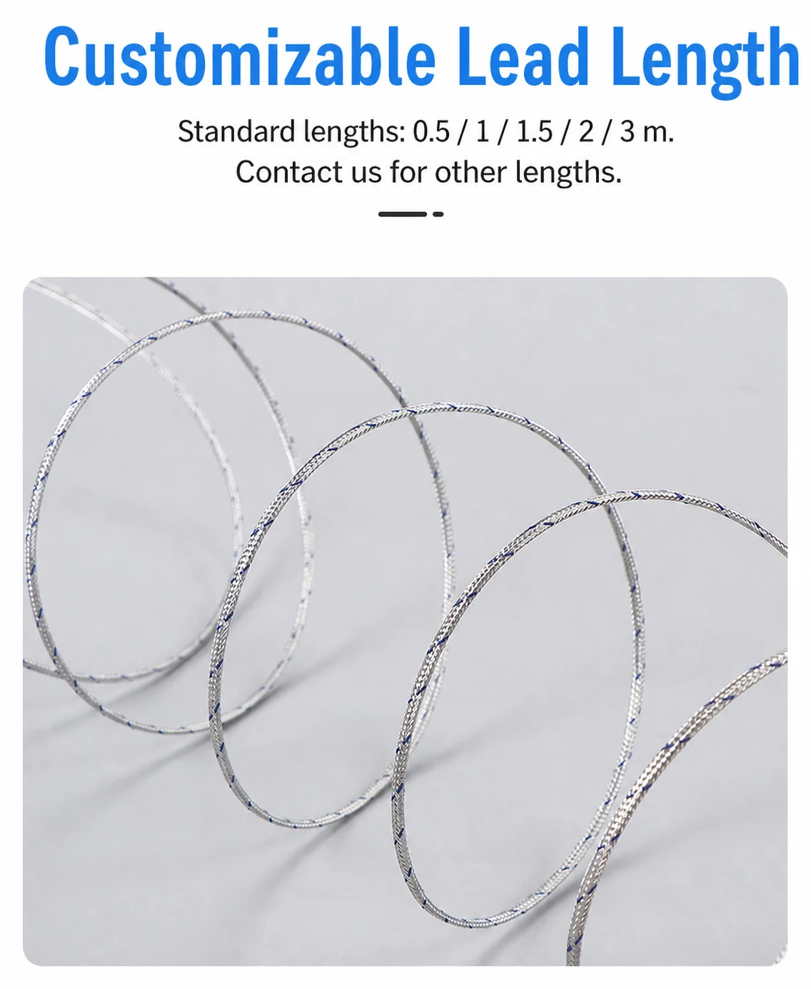 Custom lead length options for threaded temperature sensor probes