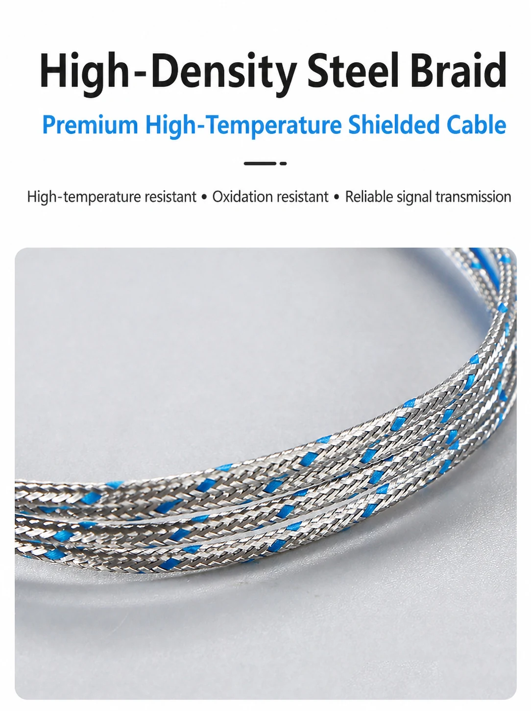 High-temperature braided lead cable for threaded temperature sensors